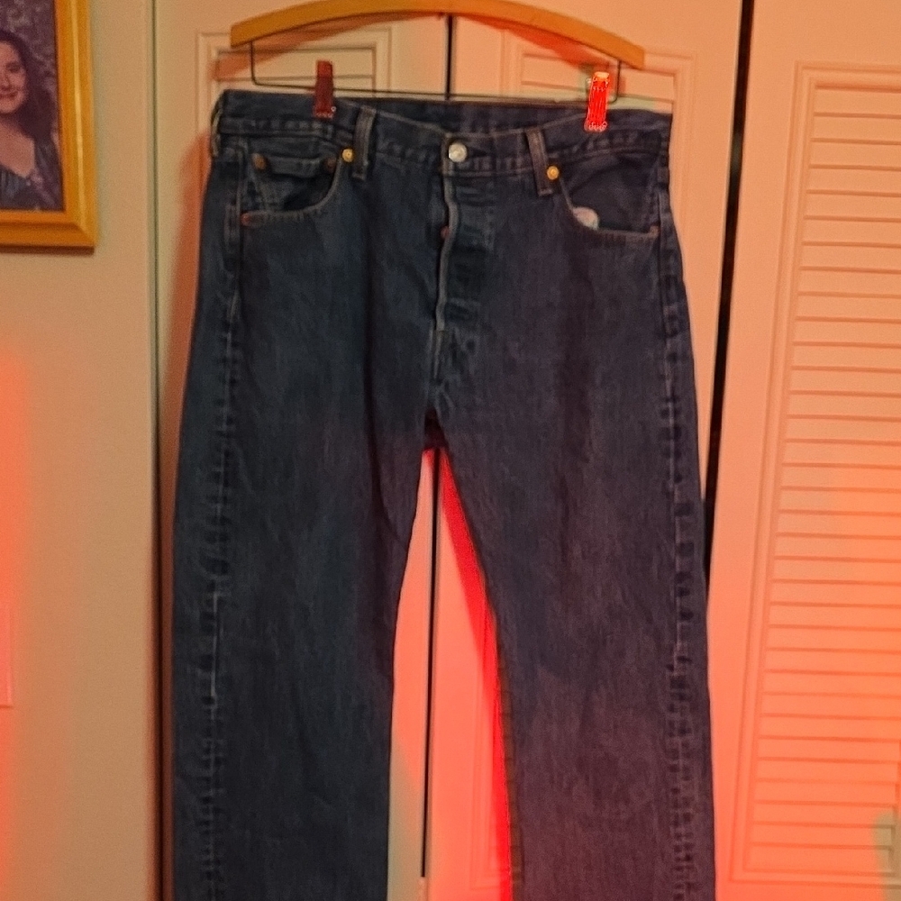 Levi's 501 Blue Denim Jeans with Brown Leather Patch